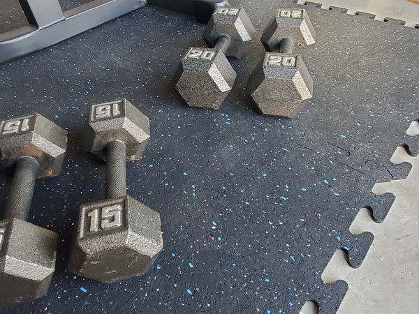 RUBBER GYM FLOORING ROLLS - Black with Confetti